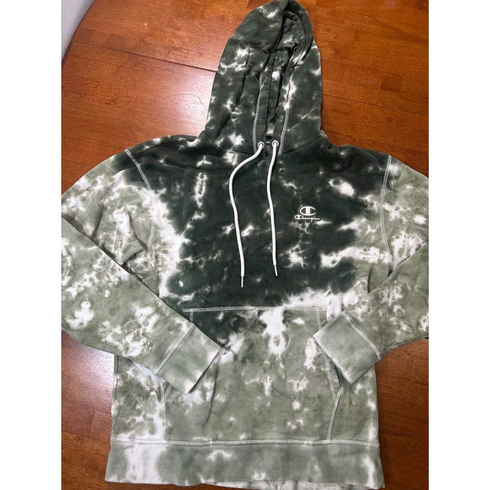 Champion Hoodie Mens Medium Green Tie Dye Pullover Sweatshirt Long Sleeve